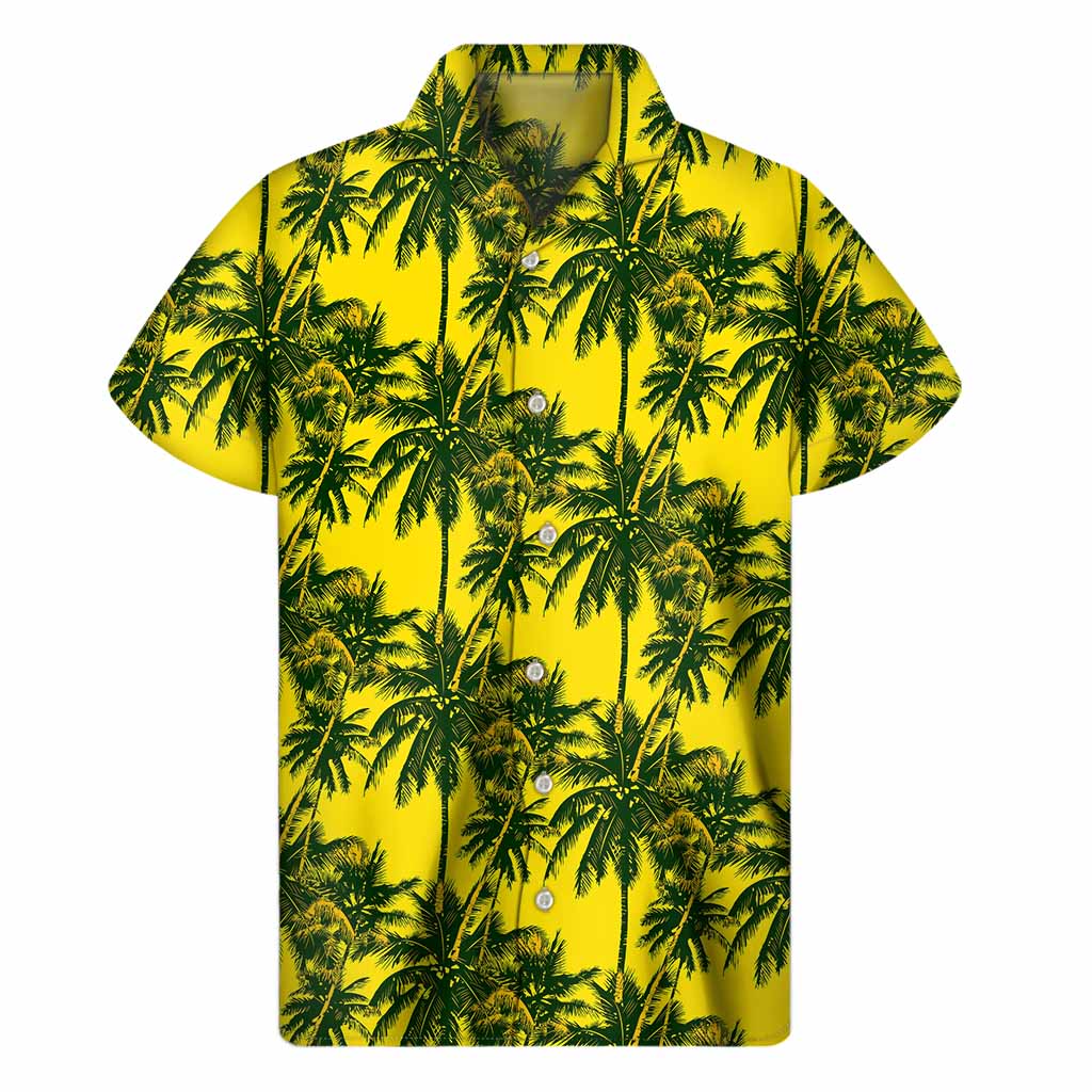 Yellow Palm Tree Pattern Print Men's Short Sleeve Shirt