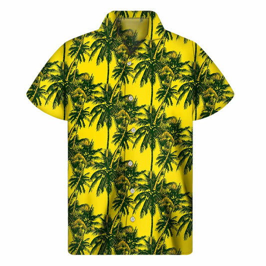 Yellow Palm Tree Pattern Print Men's Short Sleeve Shirt