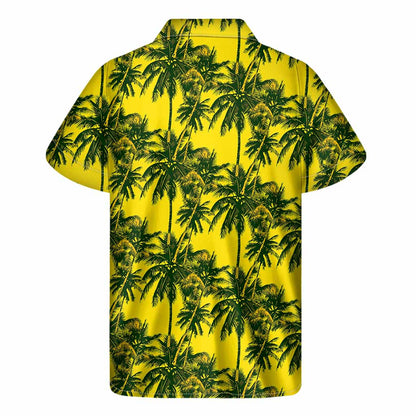 Yellow Palm Tree Pattern Print Men's Short Sleeve Shirt