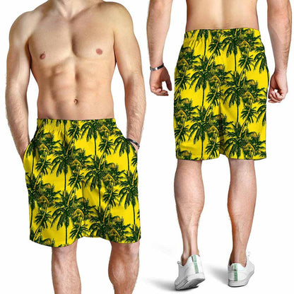 Yellow Palm Tree Pattern Print Men's Shorts