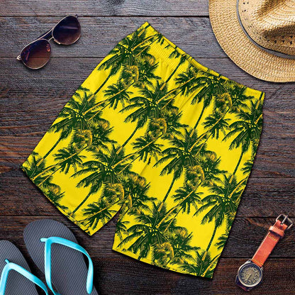 Yellow Palm Tree Pattern Print Men's Shorts