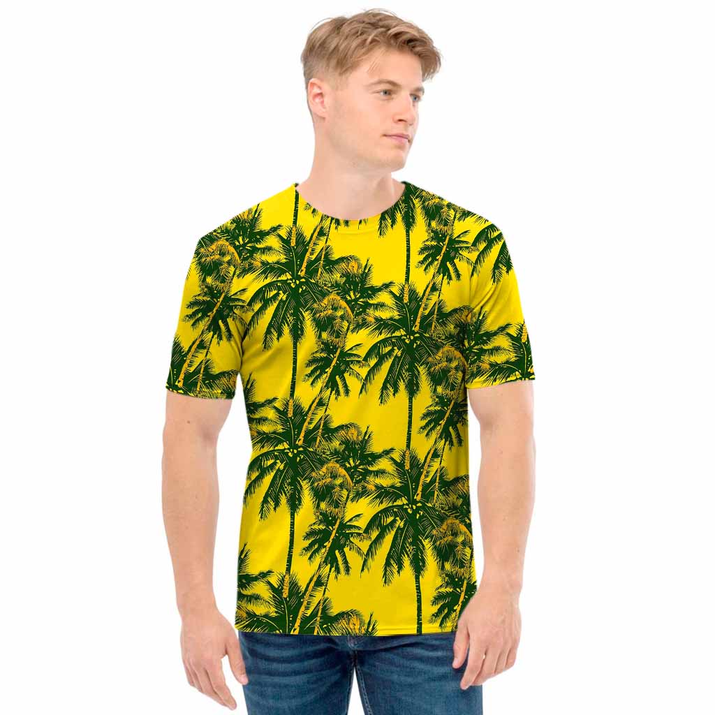 Yellow Palm Tree Pattern Print Men's T-Shirt