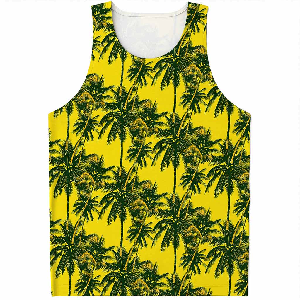 Yellow Palm Tree Pattern Print Men's Tank Top