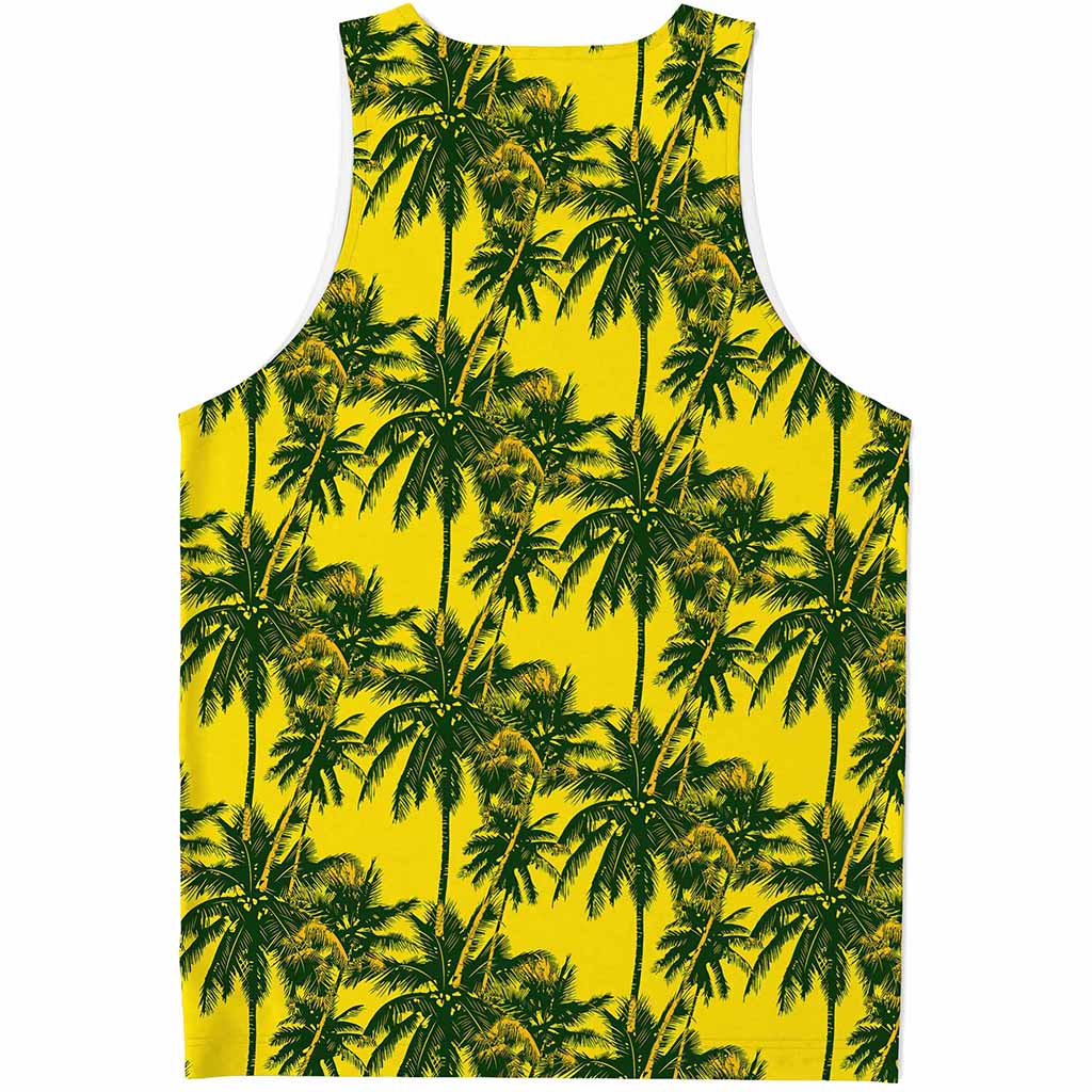 Yellow Palm Tree Pattern Print Men's Tank Top