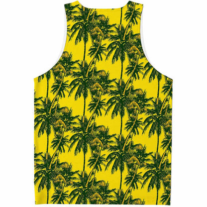 Yellow Palm Tree Pattern Print Men's Tank Top