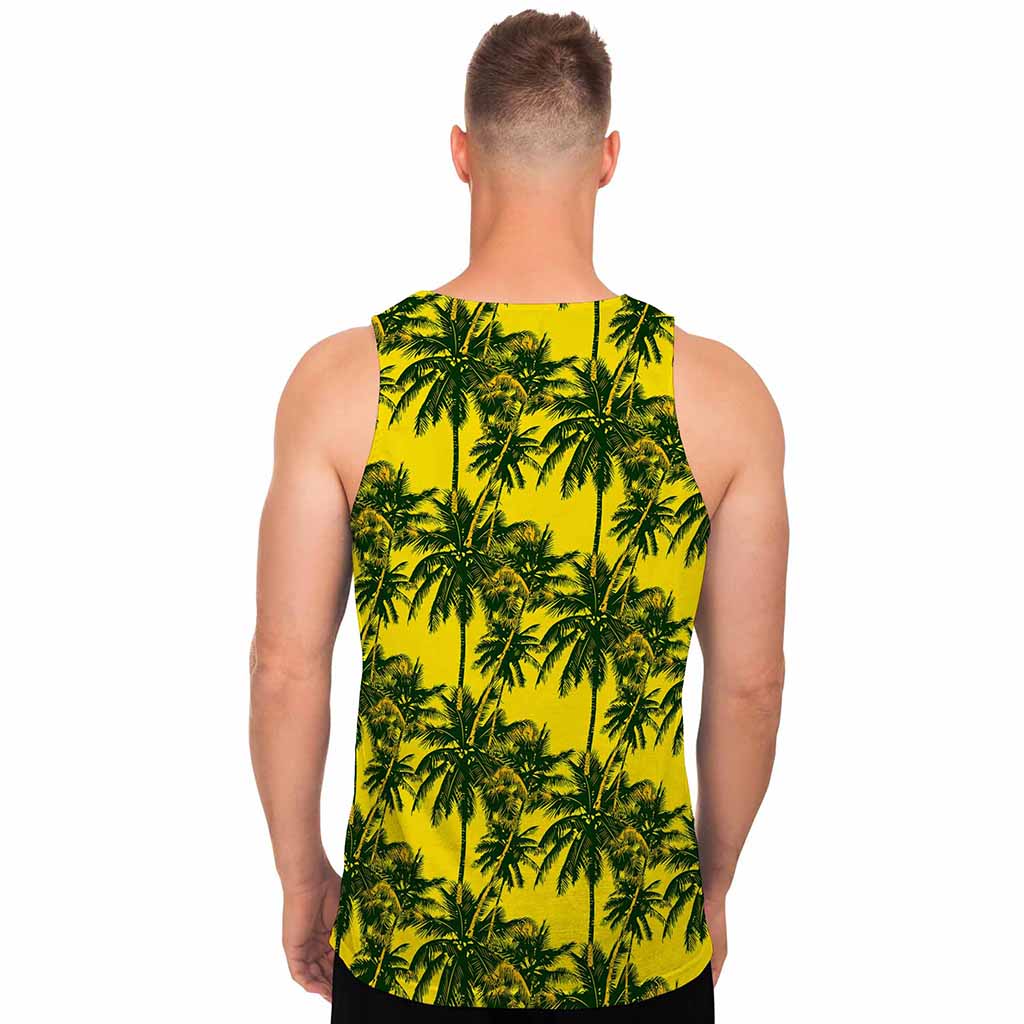 Yellow Palm Tree Pattern Print Men's Tank Top
