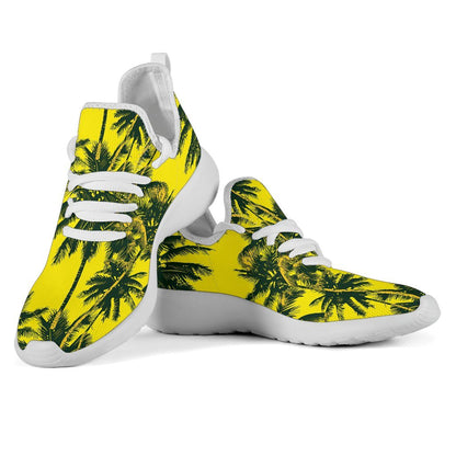 Yellow Palm Tree Pattern Print Mesh Knit Shoes GearFrost