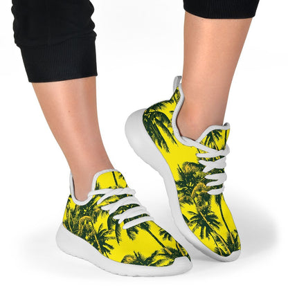 Yellow Palm Tree Pattern Print Mesh Knit Shoes GearFrost