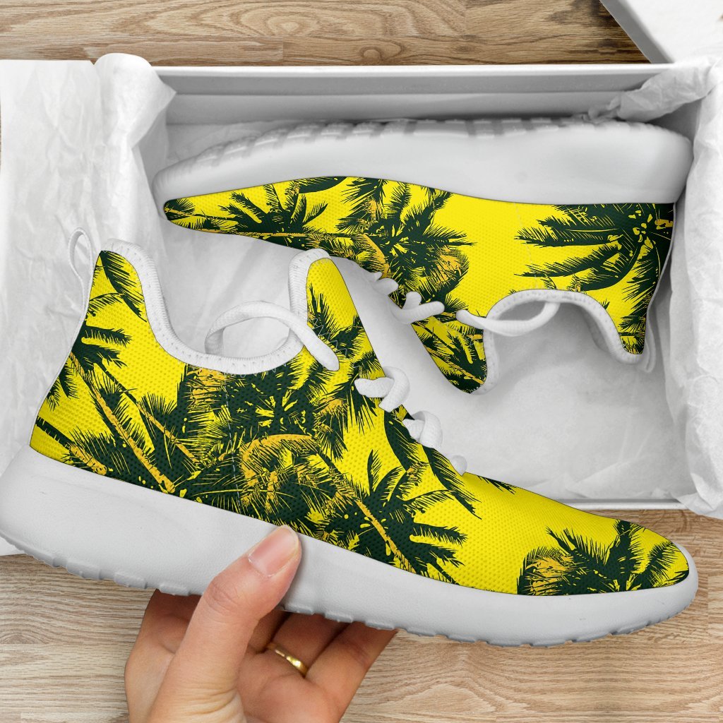 Yellow Palm Tree Pattern Print Mesh Knit Shoes GearFrost