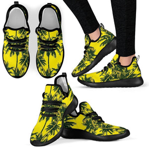 Yellow Palm Tree Pattern Print Mesh Knit Shoes GearFrost