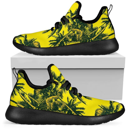 Yellow Palm Tree Pattern Print Mesh Knit Shoes GearFrost