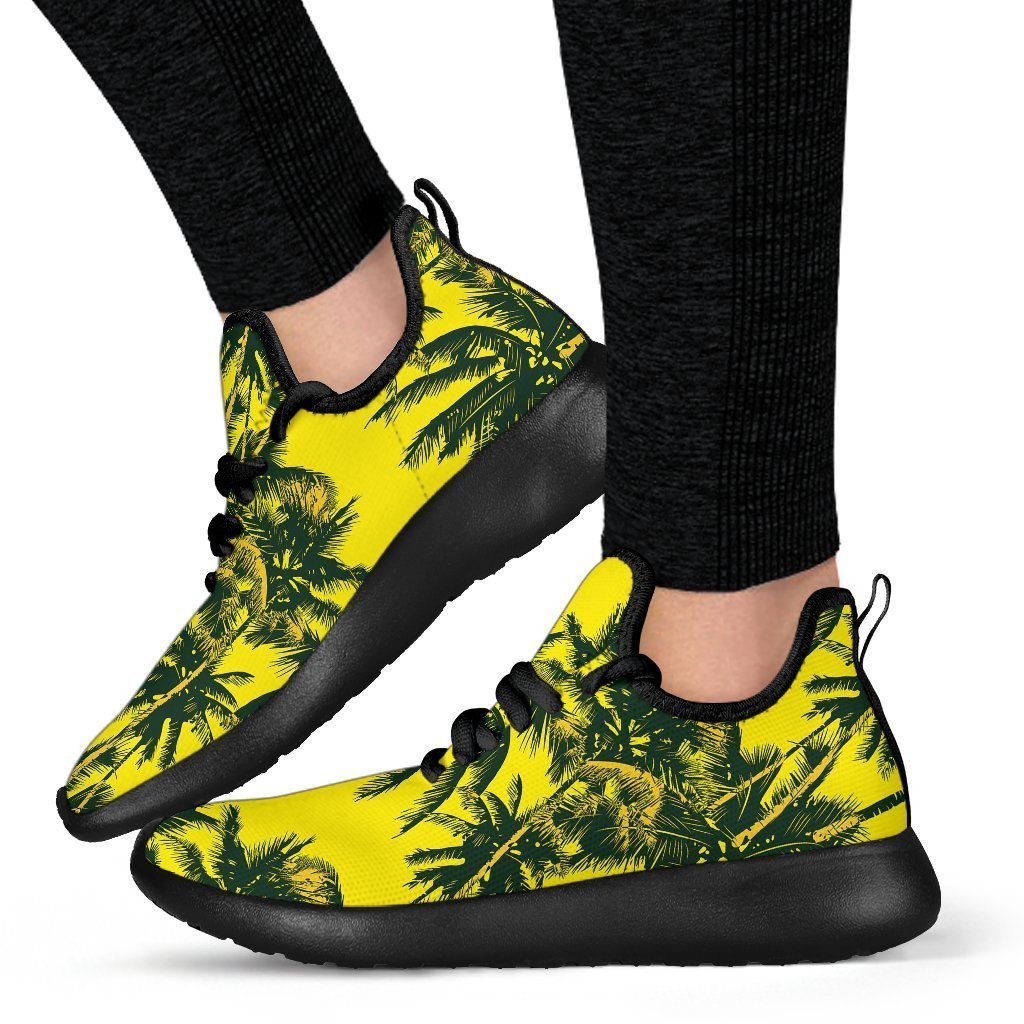 Yellow Palm Tree Pattern Print Mesh Knit Shoes GearFrost