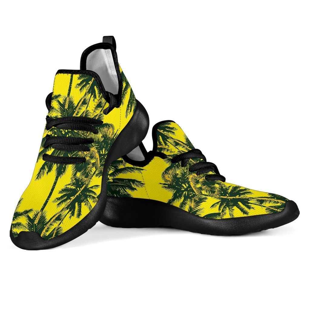 Yellow Palm Tree Pattern Print Mesh Knit Shoes GearFrost