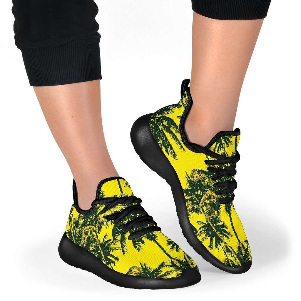 Yellow Palm Tree Pattern Print Mesh Knit Shoes GearFrost