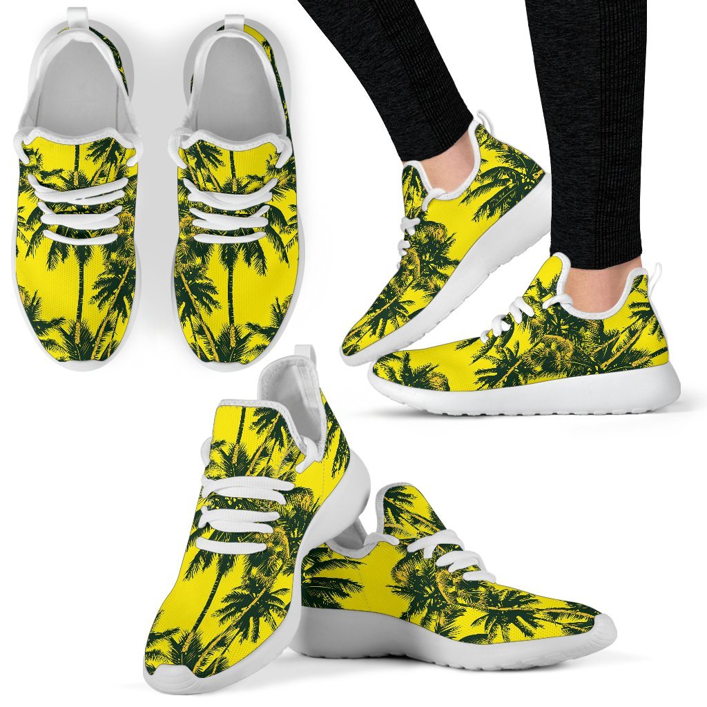 Yellow Palm Tree Pattern Print Mesh Knit Shoes GearFrost