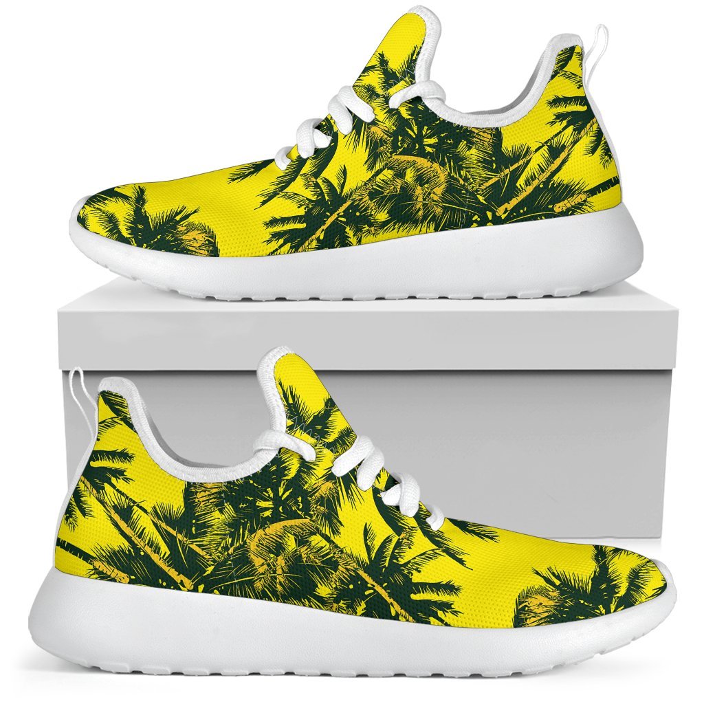 Yellow Palm Tree Pattern Print Mesh Knit Shoes GearFrost