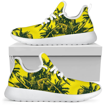 Yellow Palm Tree Pattern Print Mesh Knit Shoes GearFrost