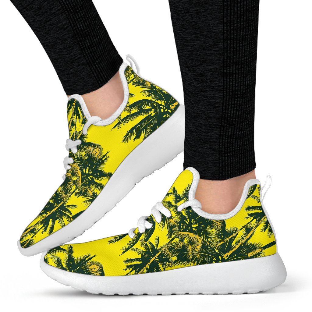 Yellow Palm Tree Pattern Print Mesh Knit Shoes GearFrost