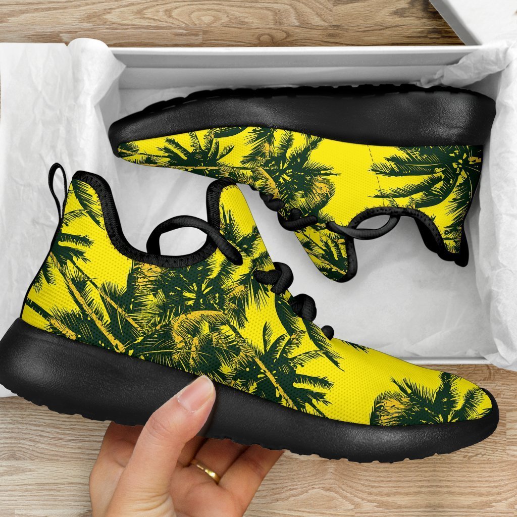 Yellow Palm Tree Pattern Print Mesh Knit Shoes GearFrost
