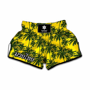 Yellow Palm Tree Pattern Print Muay Thai Boxing Shorts
