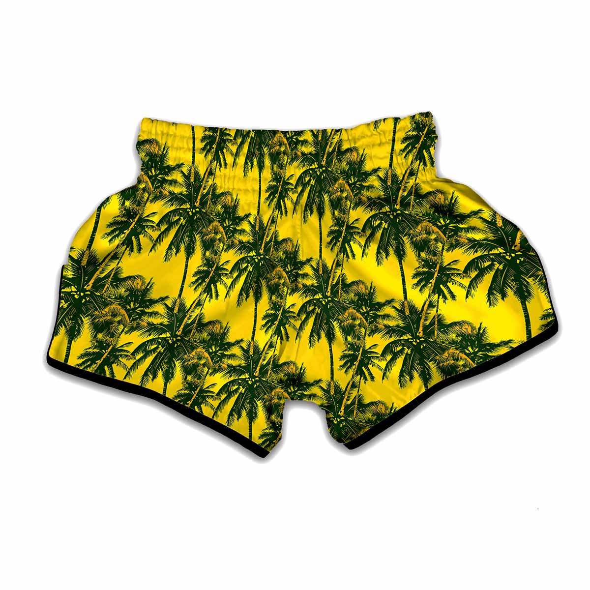 Yellow Palm Tree Pattern Print Muay Thai Boxing Shorts
