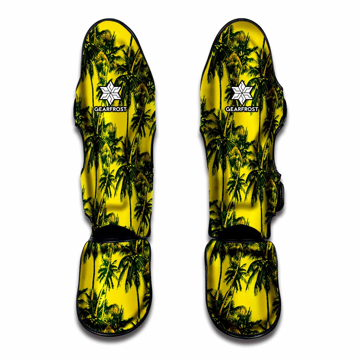 Yellow Palm Tree Pattern Print Muay Thai Shin Guard