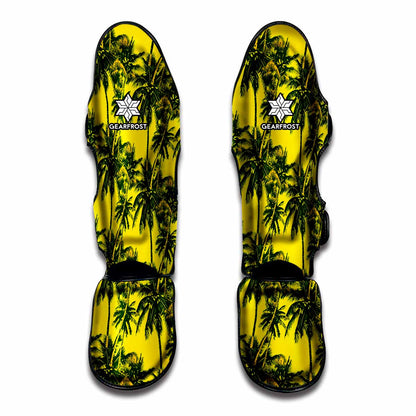 Yellow Palm Tree Pattern Print Muay Thai Shin Guard