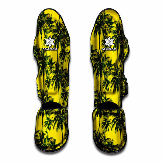 Yellow Palm Tree Pattern Print Muay Thai Shin Guard