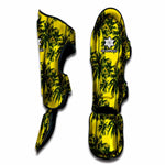 Yellow Palm Tree Pattern Print Muay Thai Shin Guard