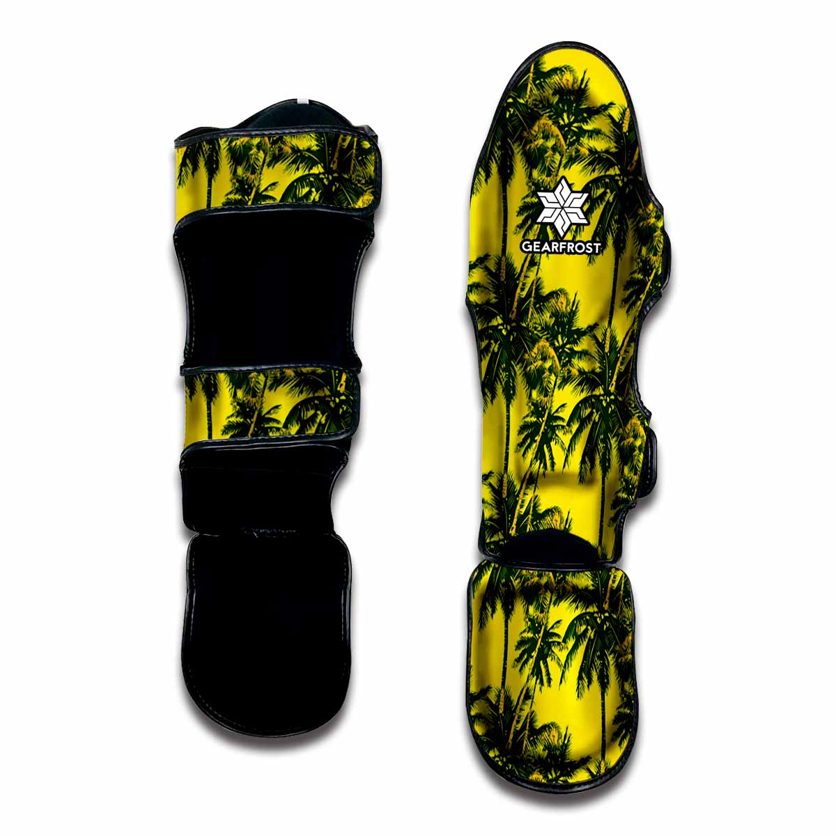 Yellow Palm Tree Pattern Print Muay Thai Shin Guard