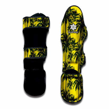 Yellow Palm Tree Pattern Print Muay Thai Shin Guard