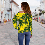 Yellow Palm Tree Pattern Print Off Shoulder Sweatshirt GearFrost