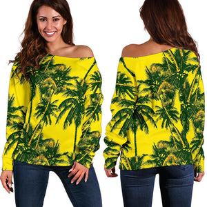 Yellow Palm Tree Pattern Print Off Shoulder Sweatshirt GearFrost