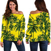 Yellow Palm Tree Pattern Print Off Shoulder Sweatshirt GearFrost