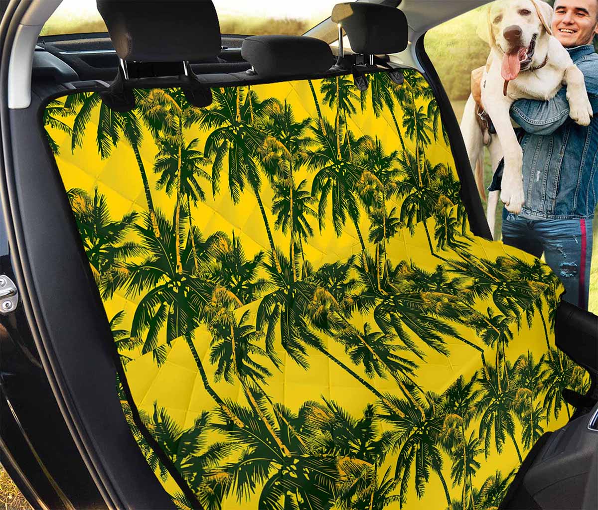 Yellow Palm Tree Pattern Print Pet Car Back Seat Cover