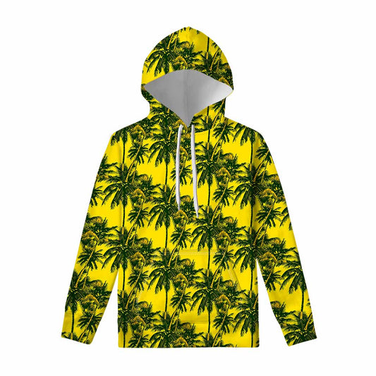 Yellow Palm Tree Pattern Print Pullover Hoodie