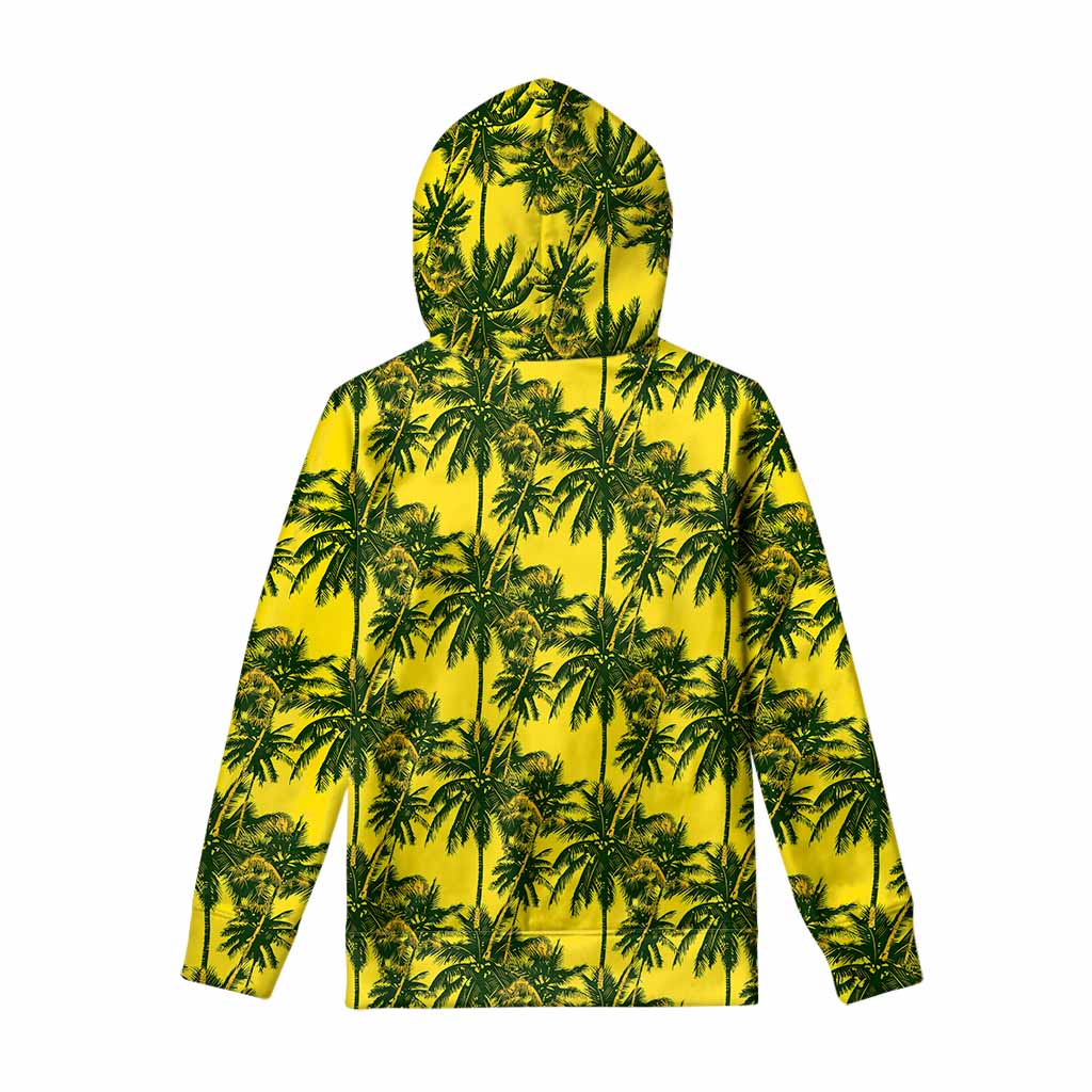 Yellow Palm Tree Pattern Print Pullover Hoodie