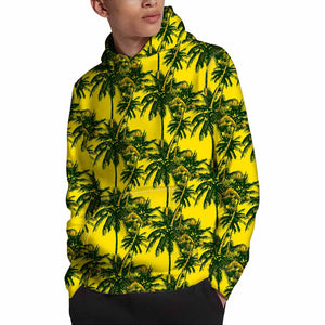 Yellow Palm Tree Pattern Print Pullover Hoodie