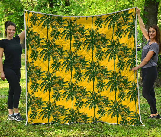 Yellow Palm Tree Pattern Print Quilt