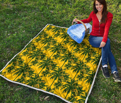 Yellow Palm Tree Pattern Print Quilt