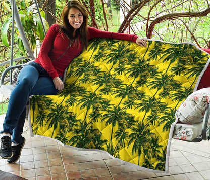 Yellow Palm Tree Pattern Print Quilt