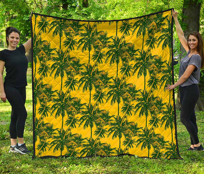 Yellow Palm Tree Pattern Print Quilt