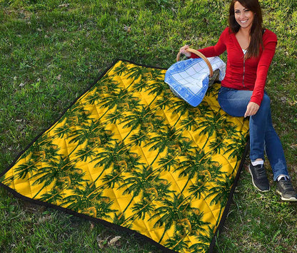 Yellow Palm Tree Pattern Print Quilt