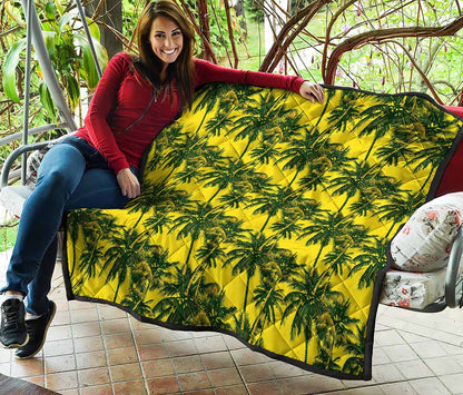 Yellow Palm Tree Pattern Print Quilt
