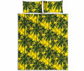 Yellow Palm Tree Pattern Print Quilt Bed Set