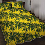 Yellow Palm Tree Pattern Print Quilt Bed Set
