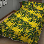 Yellow Palm Tree Pattern Print Quilt Bed Set