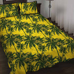 Yellow Palm Tree Pattern Print Quilt Bed Set