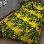 Yellow Palm Tree Pattern Print Quilt Bed Set