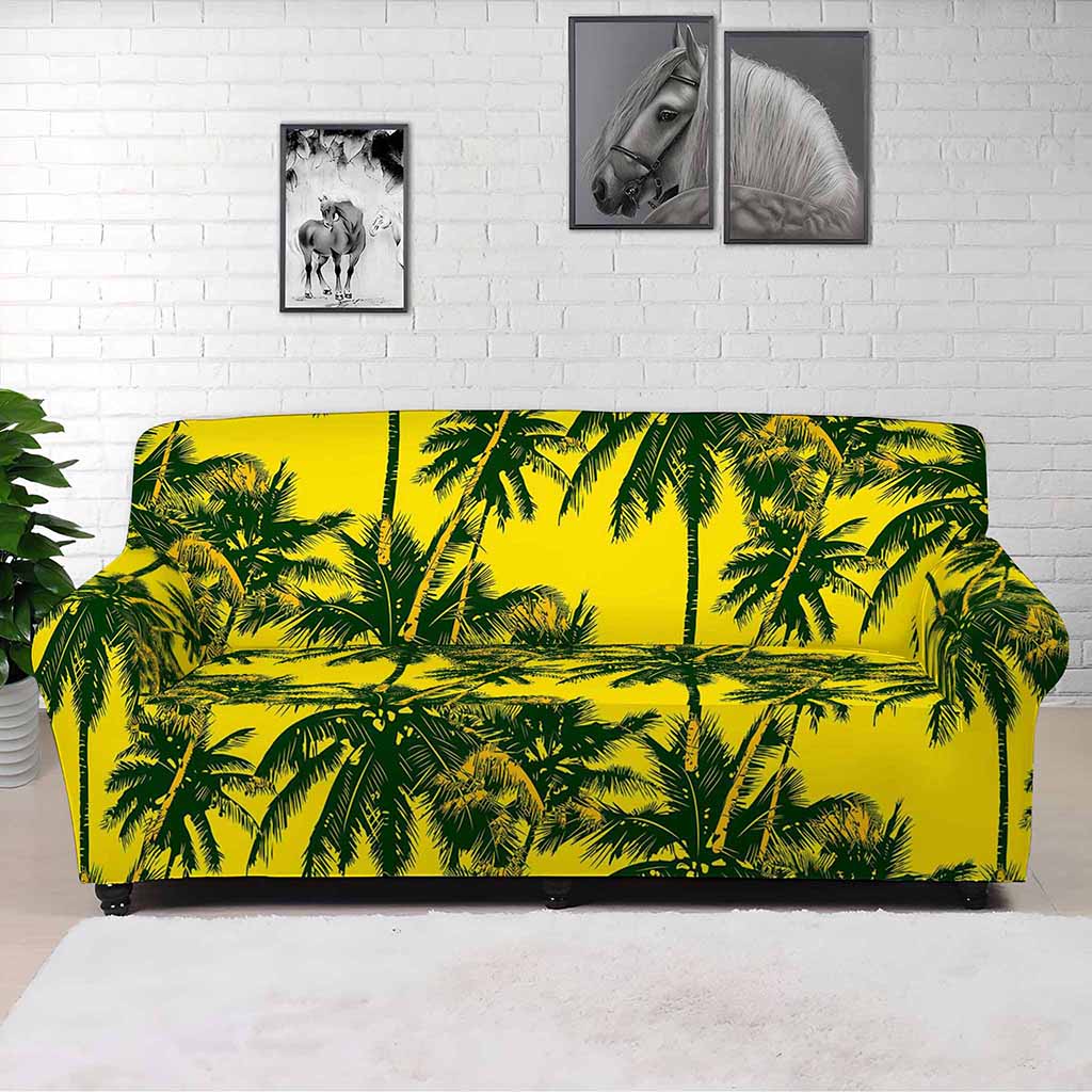 Yellow Palm Tree Pattern Print Sofa Cover